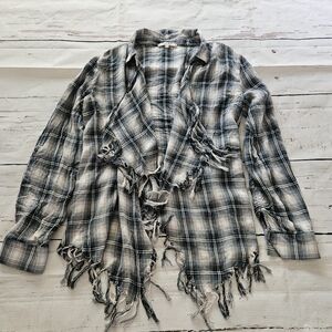 Willow & Clay Women's Plaid Fringe Long Sleeve Top Size XS